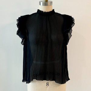 Anthropologie Sheer Pleated Black Top